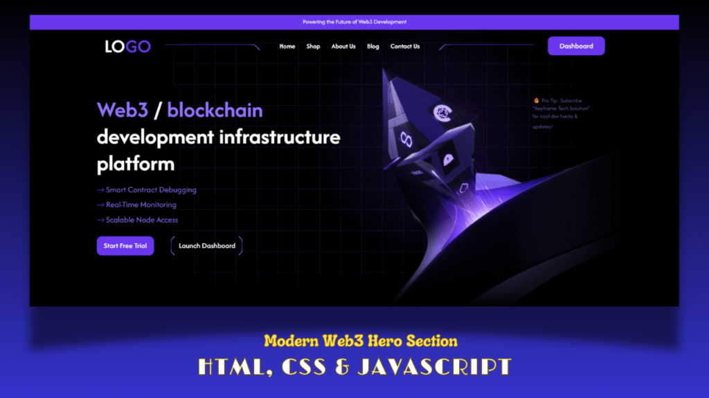 Blockchain Hero Section Using HTML, CSS & JavaScript