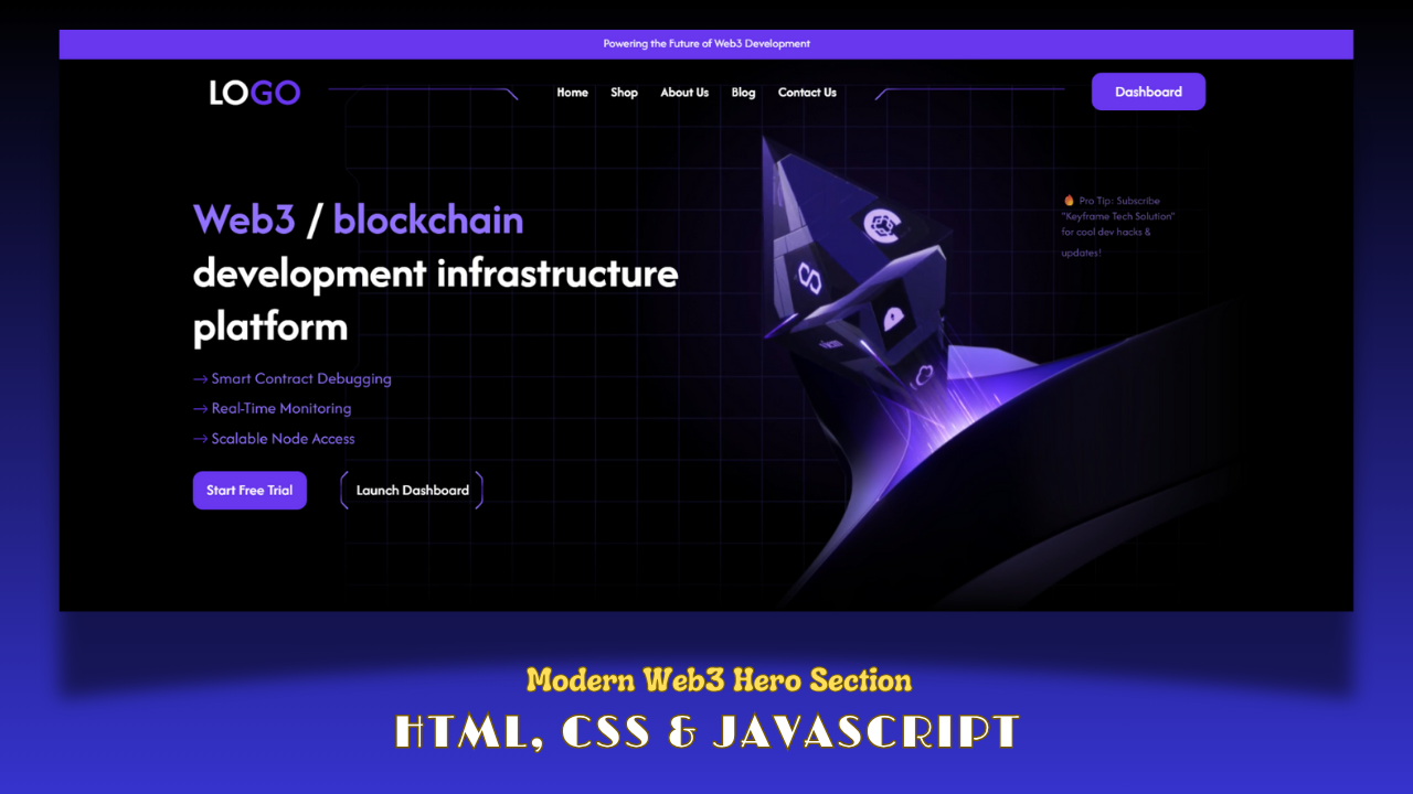 Blockchain Hero Section Using HTML, CSS & JavaScript