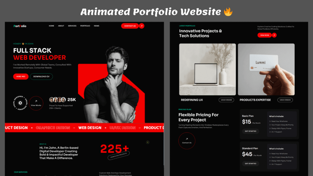 animated portfolio website using HTML, CSS, and JavaScript