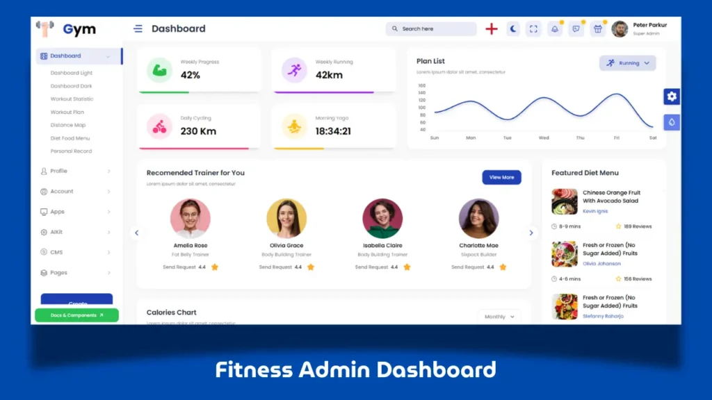 Fitness Admin Dashboard Using HTML CSS JavaScript