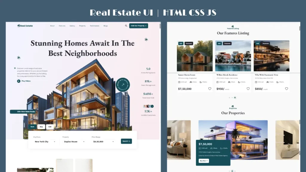 Real Estate Website HTML CSS JavaScript