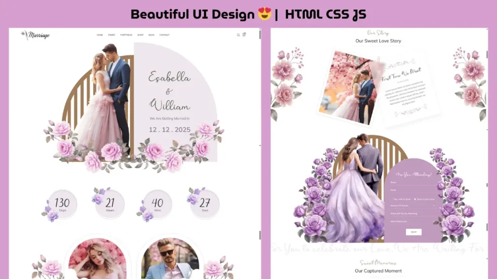 Wedding Website Design using HTML CSS JavaScript