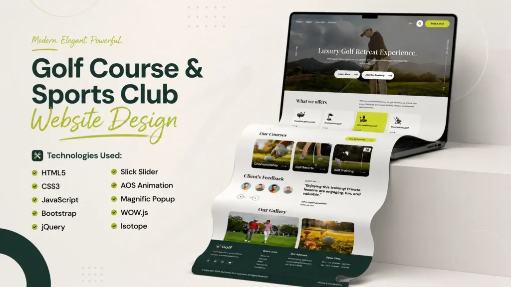 Golf Course Sports Club Website Design in HTML CSS Bootstrap JavaScript