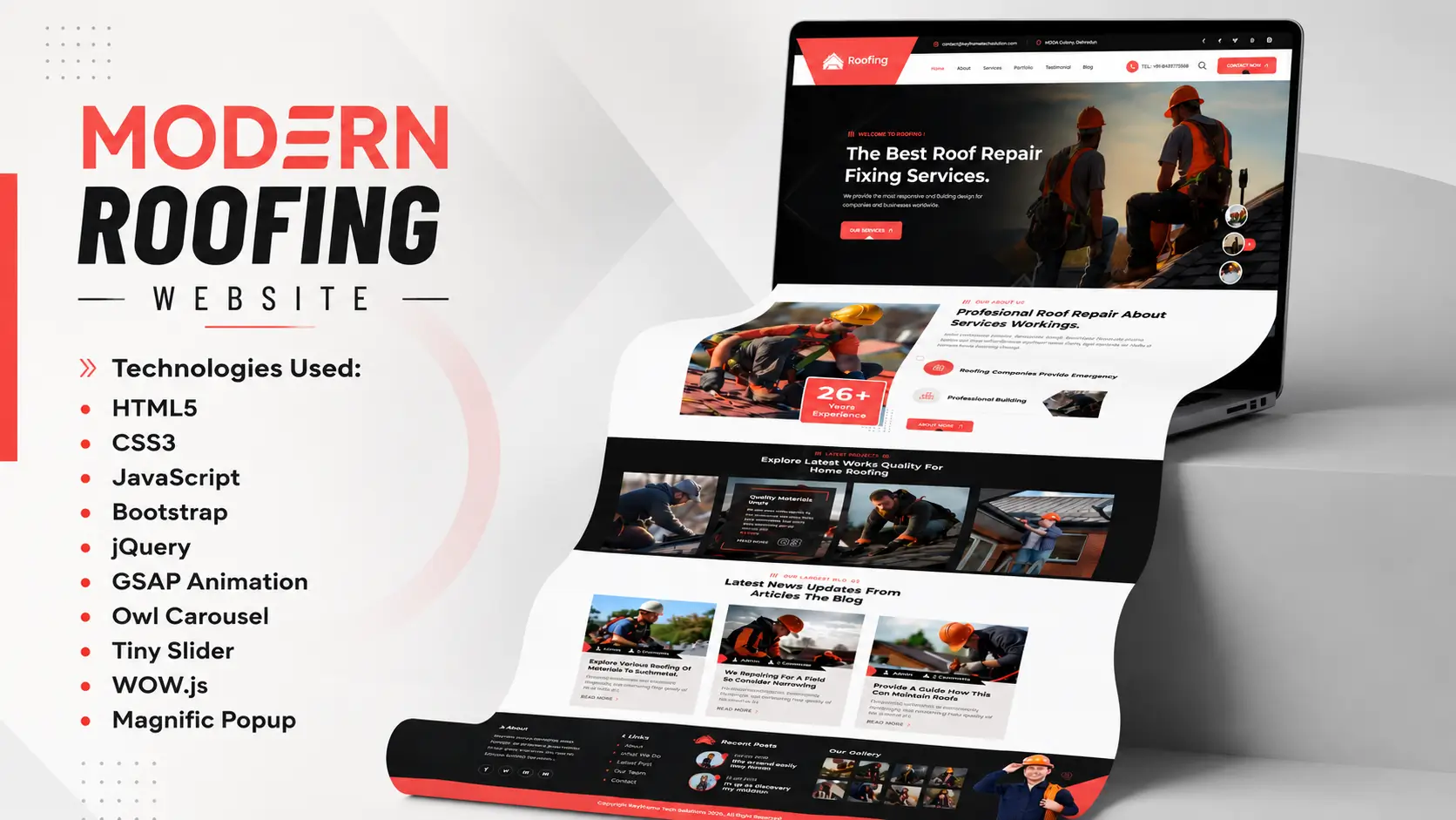 Modern Roofing Website Design Using HTML CSS JavaScript & Bootstrap