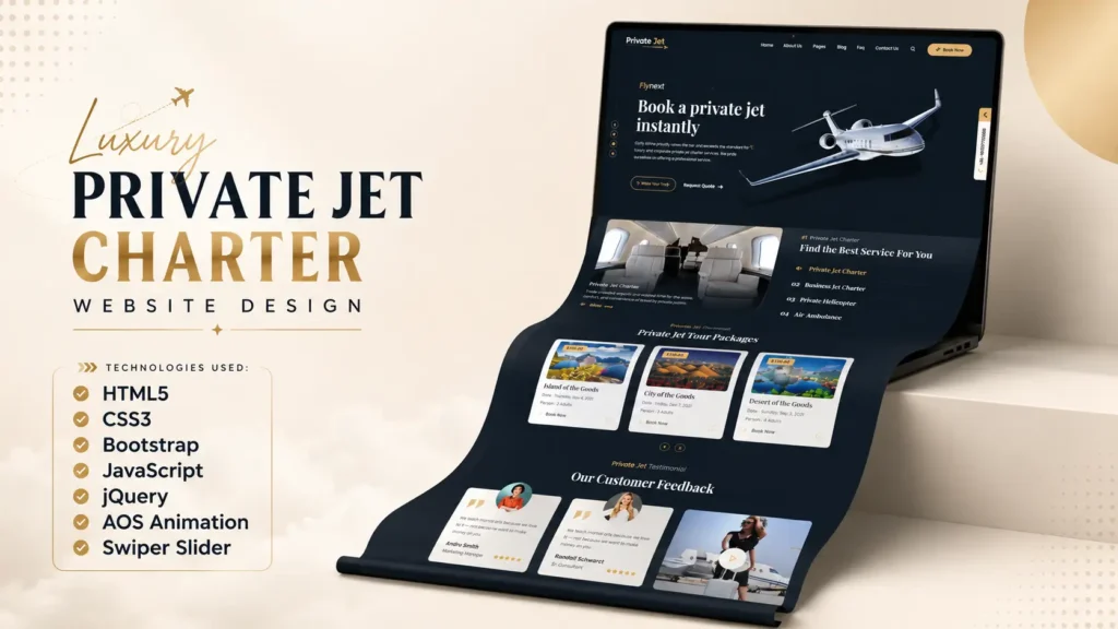 ✈️ Luxury Private Jet Charter Website Design | Modern HTML & Bootstrap Template 2026 2 Luxury Private Jet Charter Website Design