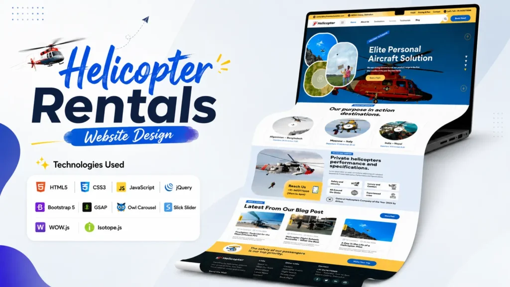 Helicopter Rentals Website Design | HTML CSS Responsive Landing Page 2 Helicopter Rentals Website Design