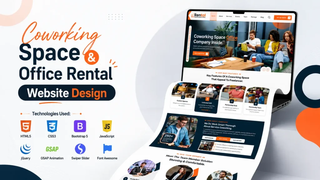 Coworking Space Website Design Using HTML CSS Bootstrap 5 | Responsive Landing Page 2 Coworking Space Website Design