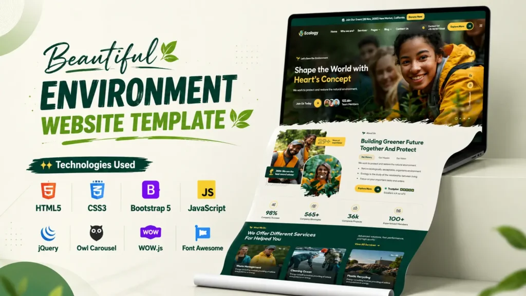 Modern Environment Website Template 🌿 | HTML5, CSS3 & Bootstrap Website Design 2026 2 Modern Environment Website Template