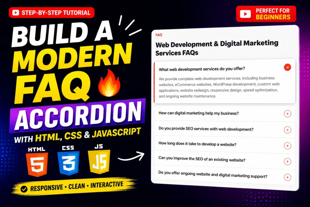 Modern FAQ Accordion with HTML CSS JavaScript