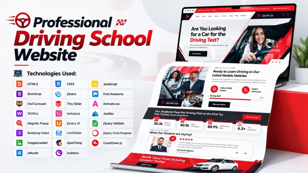 Driving School HTML Template for a Modern Driving School Website 2 Driving School HTML Template