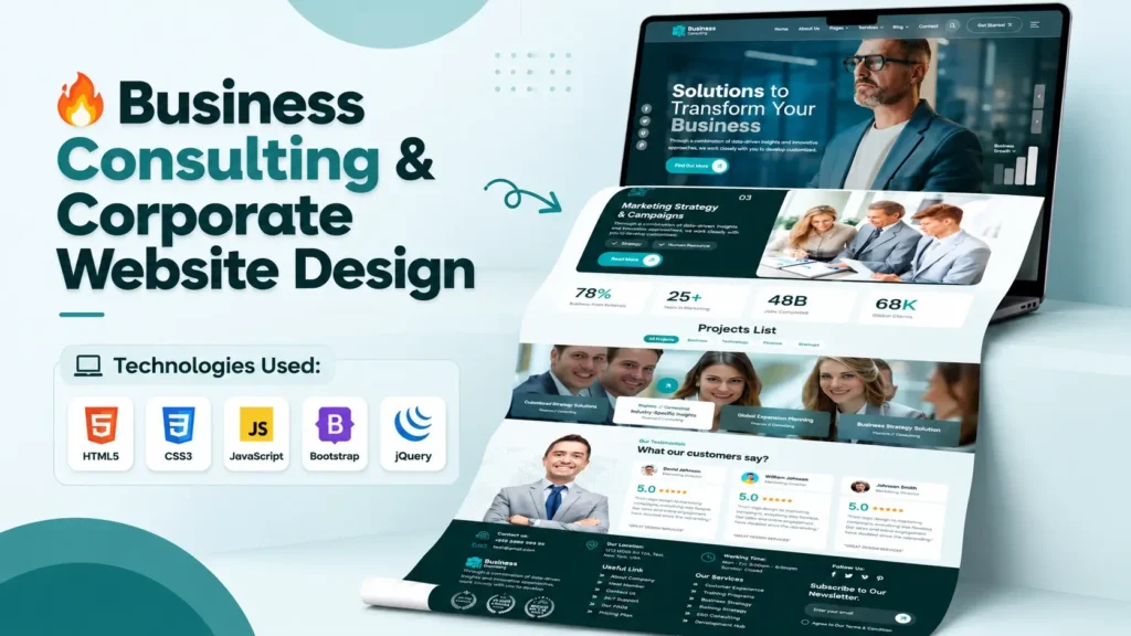 Business Consulting Website Design: A Modern HTML, CSS & JavaScript Template 1 Business consulting website design homepage template
