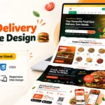 Food delivery website design homepage with restaurant menu and food cards