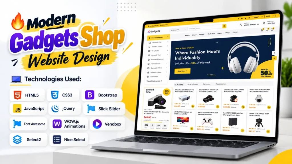 Gadgets Shop Website Design: HTML, CSS and JavaScript Project 2 Gadgets Shop Website Design